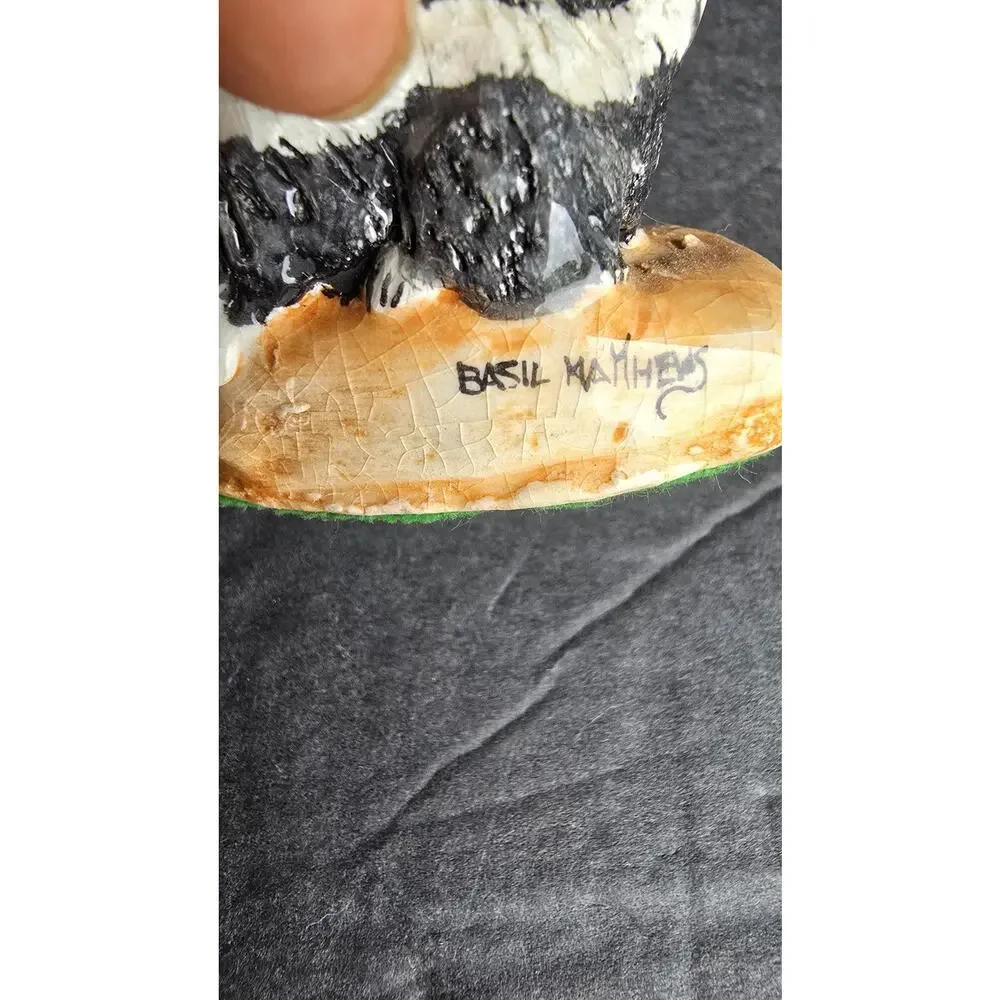 Vintage Basil Matthews Skunk Figurine Signed Hand Painted Ceramic Miniature